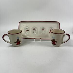 Williams-Sonoma Gingerbread Coffee Mugs Snowman Chef 13" Serving Platter Holiday